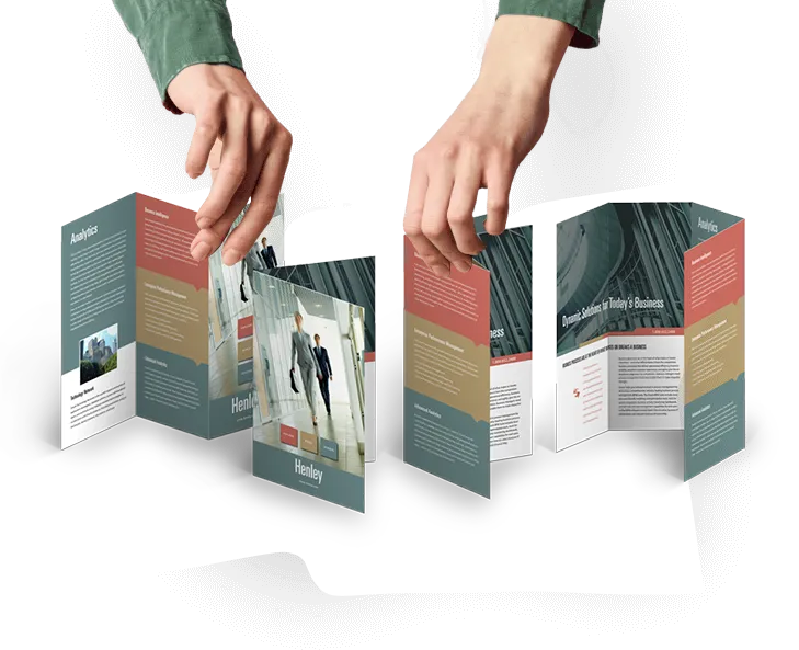 Professionally crafted brochures with vibrant colors, showcasing brochure printing services in Sharjah.