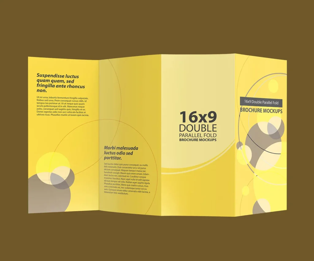 A detailed parallel fold brochure printing service in Dubai, showcasing crisp folds and vibrant, high-quality print.