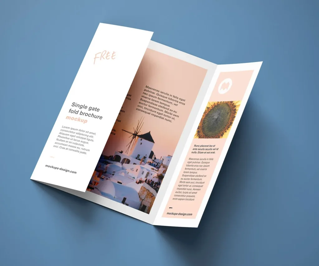 A professional single gate fold brochure showcasing an elegant layout with high-quality, vibrant print