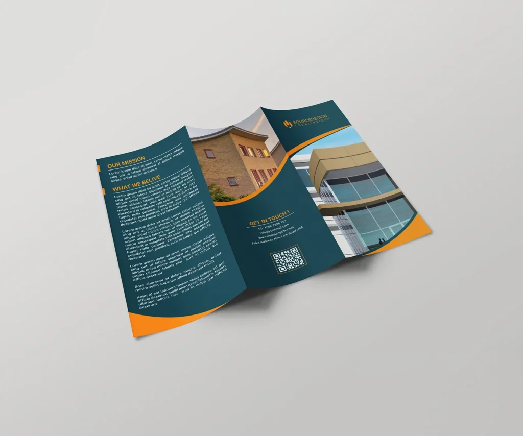 A professionally printed trifold brochure in Dubai featuring crisp folds and vivid, high-quality graphics.